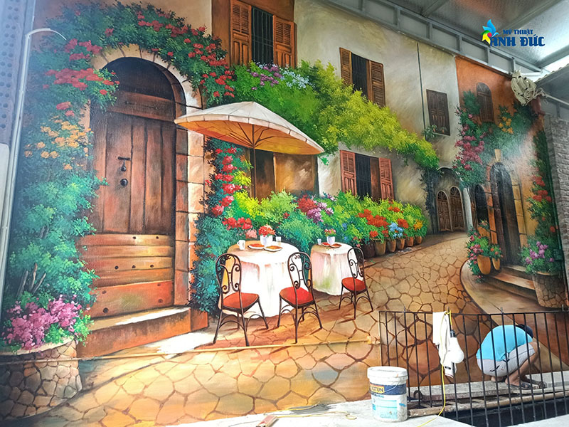 Vẽ tranh tường phố tây cho quán coffee tại An Khánh, Hà Nội
