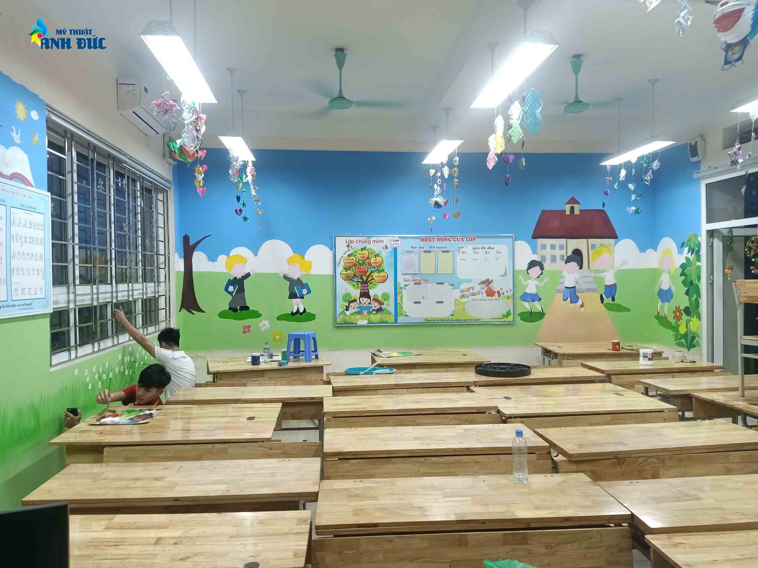 Vẽ tranh tường 3D cho trường chuẩn quốc gia THCS Thanh Xuân Bắc, Hà Nội