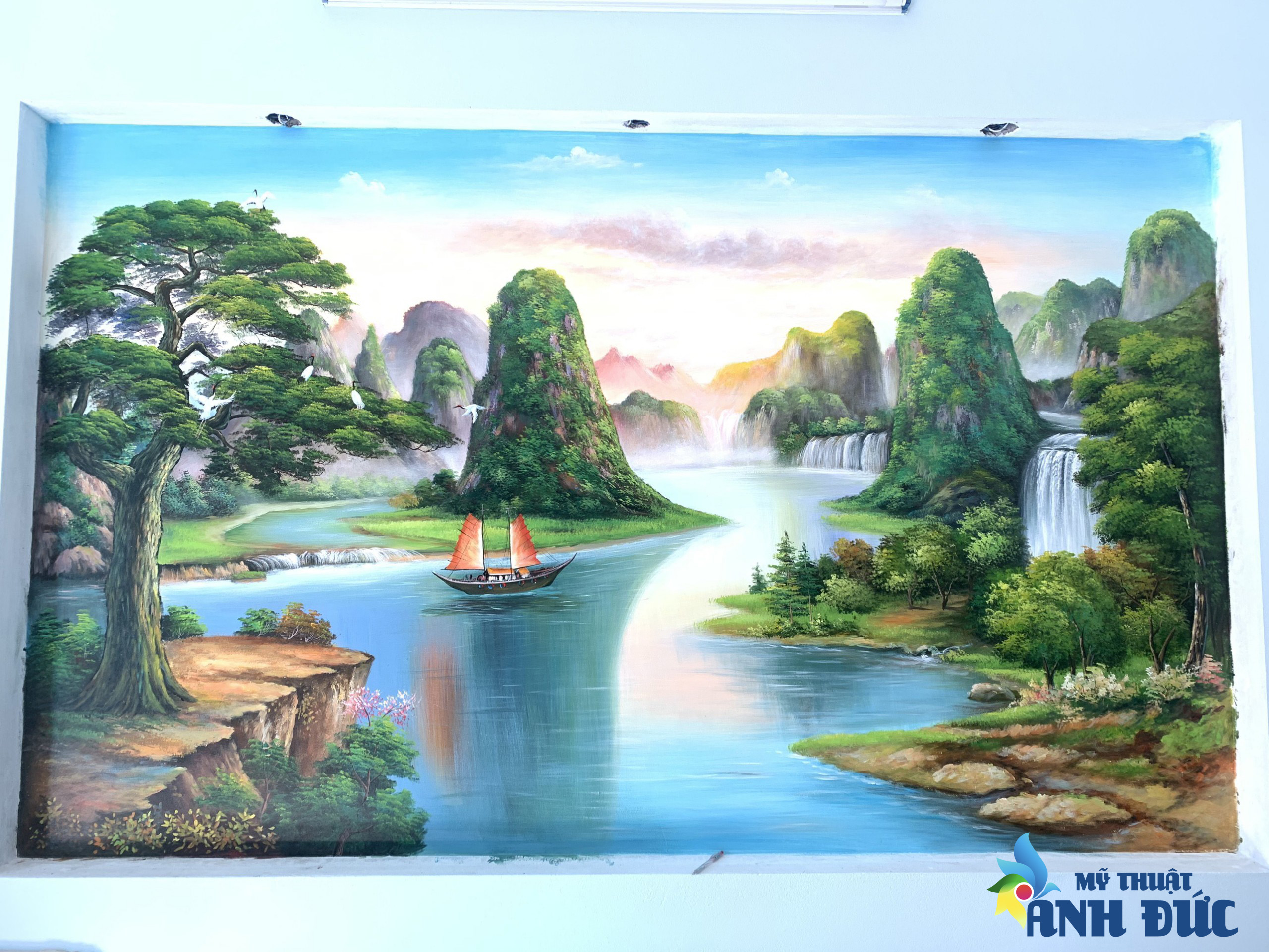 Vẽ tranh phong cảnh 3D phòng khách tại Ba Vì - mythuatanhduc.vn