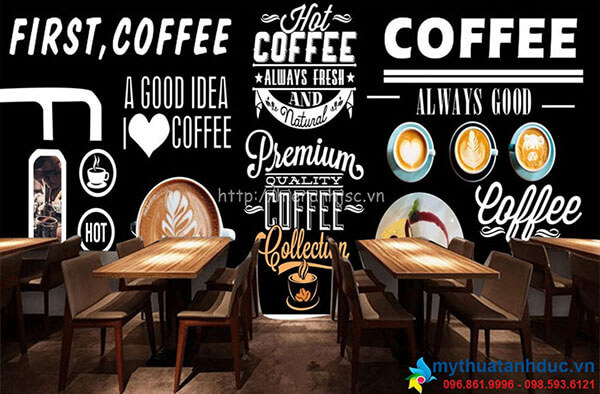  vẽ tranh tường quán cafe typography ad