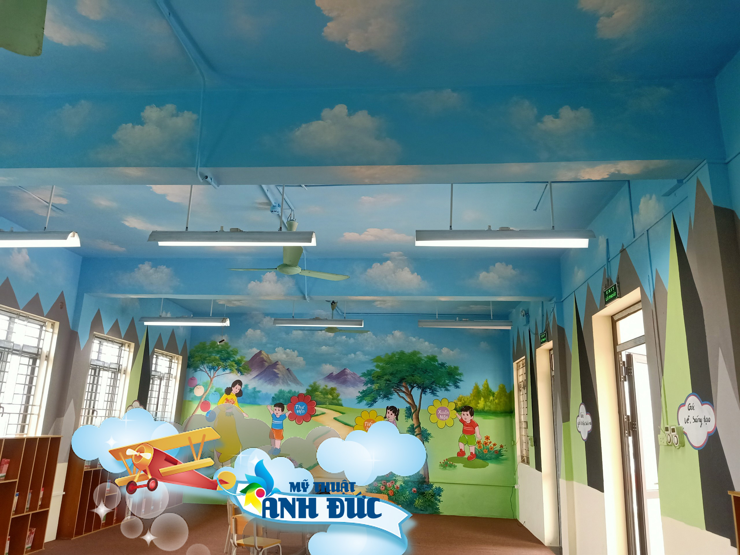 Vẽ 3D trần mây trường tiểu học Xuân Nộn - Đông Anh