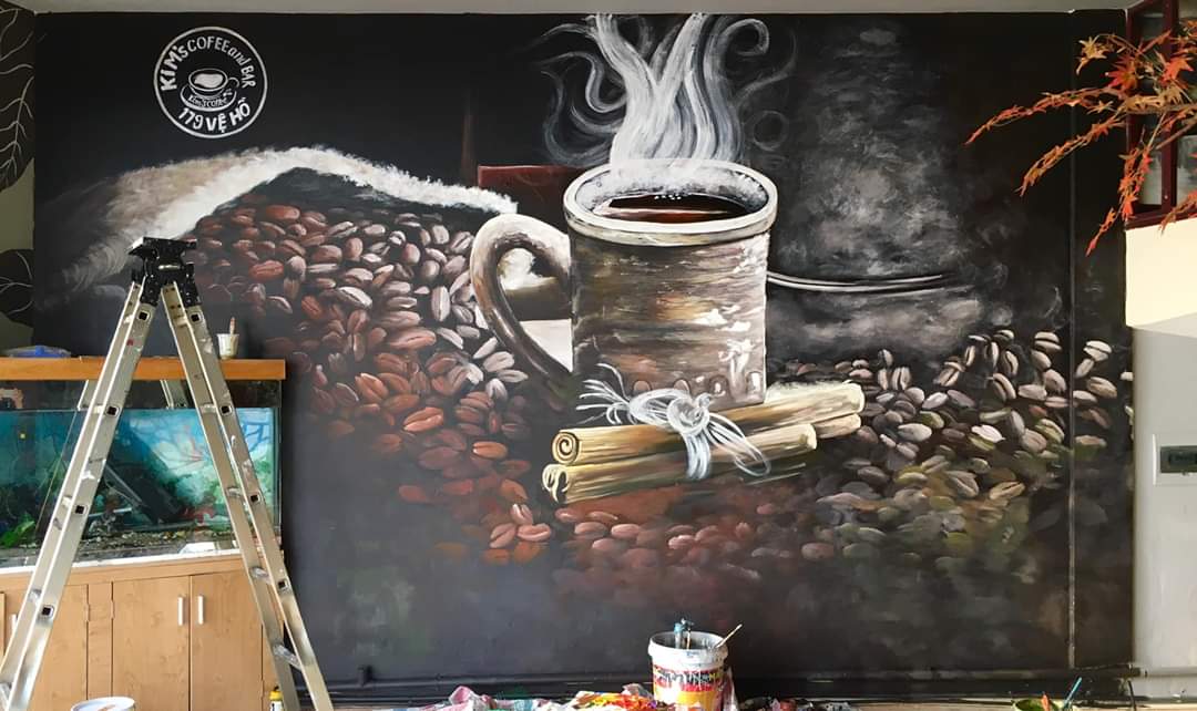 Vẽ tranh tường 3D quán cafe trà sữa M47