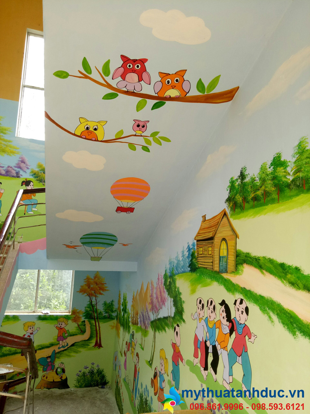 Vẽ tranh tường mầm non tiểu học Phương Liễu