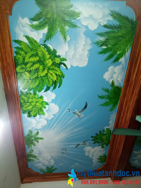 Công trình vẽ trần mây và vẽ tranh tường hoàn thiện tại Phú Đông-Tri Lai-Ba Vì-Hà Nội